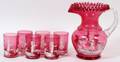 MARY GREGORY CRANBERRY GLASS PITCHER  TUMBLERS