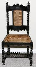 CONTINENTAL EBONIZED WOOD  CANE SIDE CHAIR 19TH C