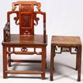 CHINESE CARVED WOOD ARMCHAIR  TABLE