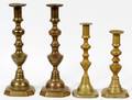 BRASS PUSH UP CANDLESTICKS C 1900 2 PAIRS