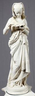FRENCH WHITE PORCELAIN FIGURE OF LISEUSE 20TH C