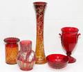 RUBY GLASS VASES BOWL  LOETZ STYLE VASE