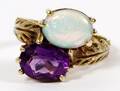 14KT YELLOW GOLD OPAL  AMETHYST RING