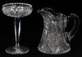 CUT CRYSTAL COMPOTE AND PITCHER C1920 2 PCS