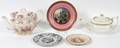 ENGLISH CERAMIC PLATES  TEAPOTS FIVE PIECES
