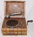 FAUX LEATHER BOOK GRAMOPHONE IN CASE