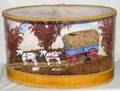 ANTIQUE HAT BOX W DIORAMA OF WAGON  HORSES