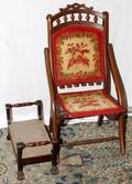 EASTLAKE WALNUT FOLDING CHAIR  FOOTSTOOL