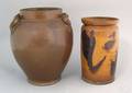 Pennsylvania vibrant redware cylindrical jar early 19th c