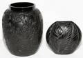 LALIQUE BLACK GLASS VASES TWO