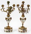 FRENCH GILT BRONZE  MARBLE CANDELABRA 19THC PAIR