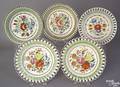 Five reticulated creamware plates