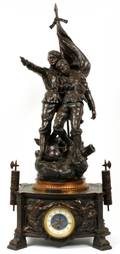 FRENCH BRONZE FIGURAL MANTEL CLOCK C 1917