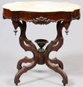 VICTORIAN ROSEWOOD TABLE W MARBLE TOP C 1860