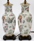 CHINESE ENAMELED PORCELAIN VASES MOUNTED AS LAMPS