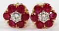 250CT NATURAL RUBY  DIAMOND FLOWER EARRINGS PAIR