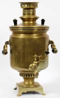 RUSSIAN BRASS SAMOVAR AND TRAY 19TH C H 18