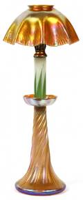 L C TIFFANY GOLD FAVRILE GLASS CANDLESTICK LAMP