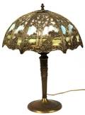 MILLER LAMP CO SLAG GLASS  GILT METAL LAMP