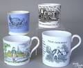 Four Staffordshire childrens mugs