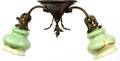 STEUBEN AURENE GLASS SHADE  BRASS 2LIGHT FIXTURE