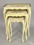 Three French style painted stacking tables