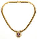 GOLD HERRINGBONE KUNZITE AND 4CT DIAMOND NECKLACE