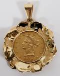 14KT YELLOW GOLD  1892 COIN PENDANT