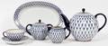 LOMONOSOV RUSSIAN COBALT NET PORCELAIN TEA SET