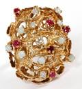 YELLOW GOLD DIAMOND OPAL  RUBY RING SIZE 6