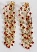 350CT RUBY  DIAMOND 5TIER DANGLE EARRINGS PAIR