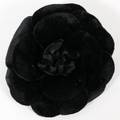 CHANEL BLACK VELVET CAMELLIA BROOCH