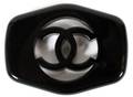 CHANEL BLACK RESIN LOGO BROOCH