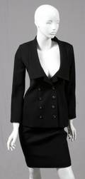 CHANEL BOUTIQUE BLACK WOOL SKIRT SUIT SIZE 38