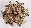 EDWARDIAN 14KT SEED PEARLDIAMOND PENDANTBROOCH