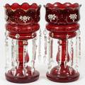 PAIR OF RUBY GLASS LUSTRES PAIR