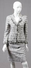 ESCADA WHITE  BLACK WOOL BLEND SKIRT SUIT SIZE 36