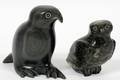 ADLA KORGAK LUKE MEEKO INUIT CARVED STONE OWLS TWO