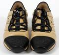 CHANEL TAN  BLACK LEATHER WEDGE SNEAKERS PAIR
