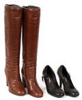 CHANEL BROWN LEATHER BOOTS  PUMPS TWO PAIRS
