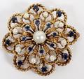 GOLD PEARL AND SAPPHIRE BROOCH