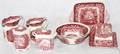 MASONS VISTA RED  WHITE SERVING PIECES TEN