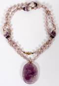 AMETHYST QUARTZ BEAD NECKLACE W PENDANT