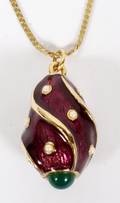PURPLE ENAMEL  GREEN CABOCHON PENDANT  CHAIN
