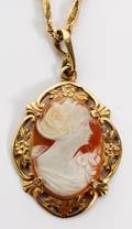 14KT GOLD CHAIN  10KT YELLOW GOLD CAMEO PENDANT