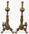 BRASS ANDIRONS LATE 19TH C PAIR