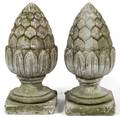 CEMENT ARTICHOKE GARDEN ORNAMENTS PAIR