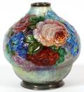 CAMILLE FAURELIMOGES ENAMELED SILVER CABINET VASE