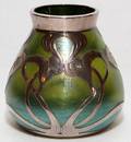 ART NOUVEAU GLASS BUD VASE W STERLING OVERLAY