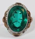 14KT WHITE AND YELLOW GOLD AND GREEN GLASS RING